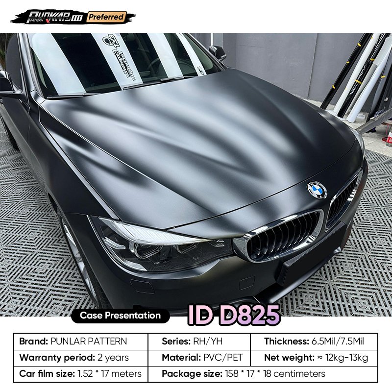 Matte metallic luster Black Car Wrap Vinyl PET High-Gloss PVC Film 1.52CM Width Car Stickers Waterproof Color-Changing Film
