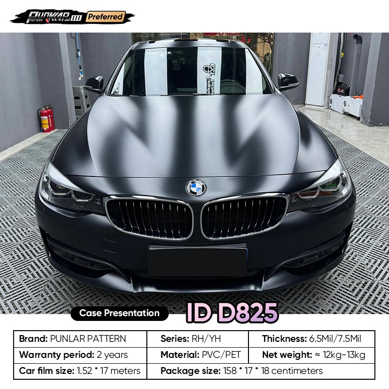 Matte metallic luster Black Car Wrap Vinyl PET High-Gloss PVC Film 1.52CM Width Car Stickers Waterproof Color-Changing Film