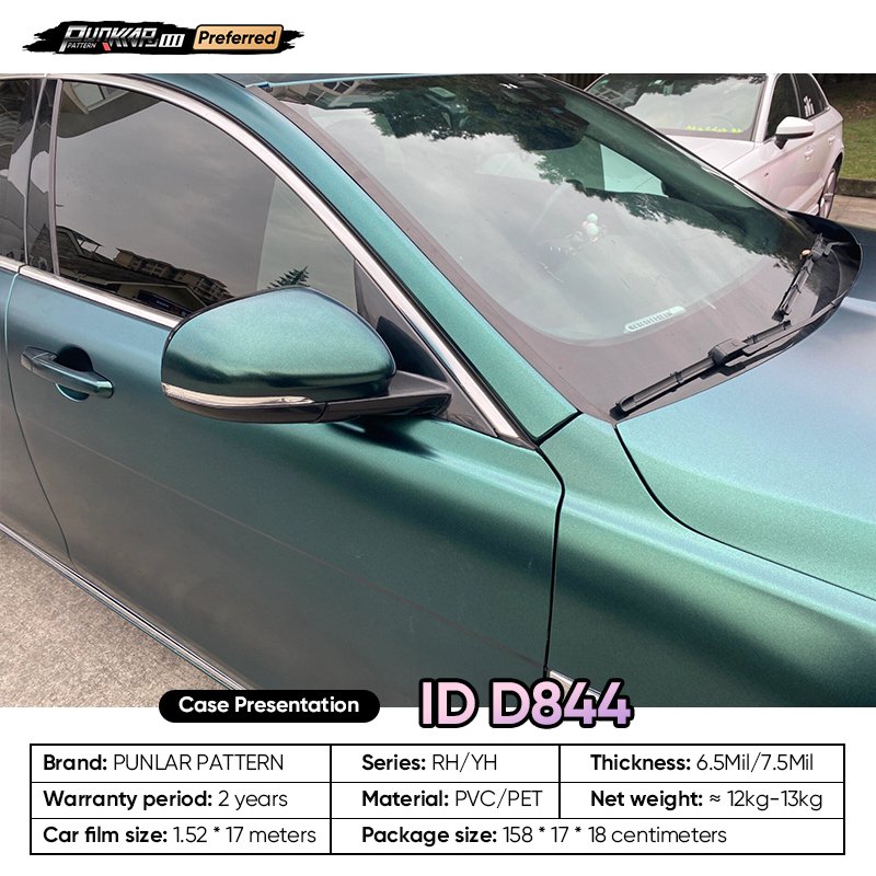 Matte metallic luster Green Car Wrap Vinyl PET High-Gloss PVC Film 1.52CM Width Car Stickers Waterproof Color-Changing Film