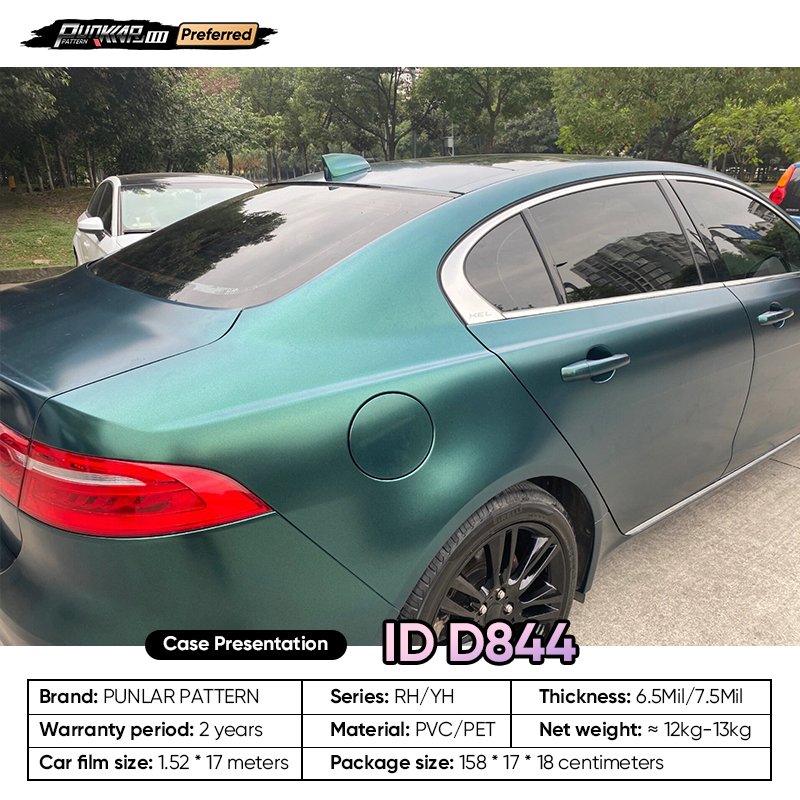 Matte metallic luster Green Car Wrap Vinyl PET High-Gloss PVC Film 1.52CM Width Car Stickers Waterproof Color-Changing Film
