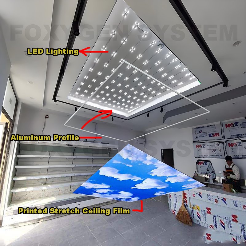 FOXYGEN Ceiling Decoration False Ceiling LED backlit illuminannce pvc white Translucent Stretch Ceiling