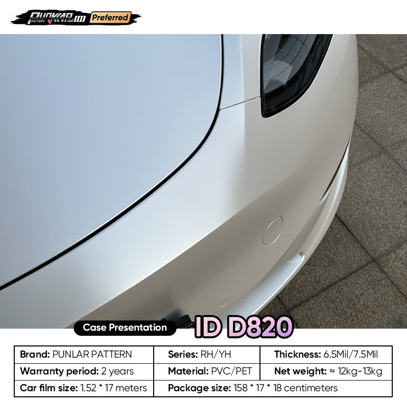 Matte metallic luster White Car Wrap Vinyl PET High-Gloss PVC Film 1.52CM Width Car Stickers Waterproof Color-Changing Film