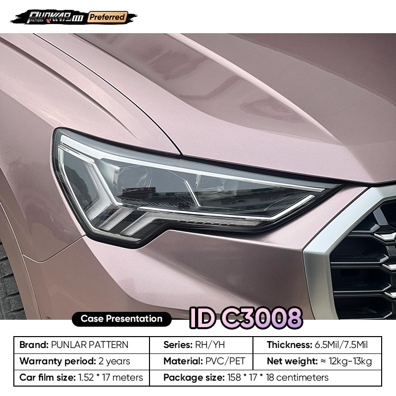 Customizable OEM High Metallic Luster Pink PET Vinyl Film High-Gloss PVC Film 1.52 Cm Wide Waterproof Color-Changing Film