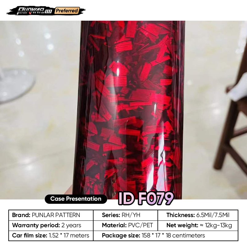 Customizable OEM Carbon Fiber Pattern Red Car Wrap Vinyl PET High-Gloss PVC Film 1.52Car Stickers Waterproof Color-Changing Film