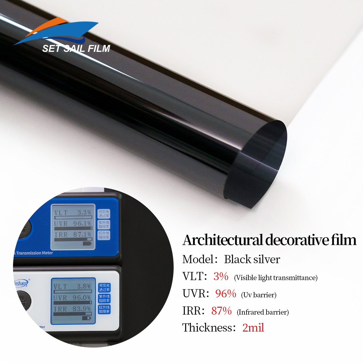 1.52*30M Reflective Heat Reject Stay Cool Black Silver UV96% Protect Privacy Black Silver Building Window film