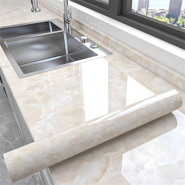 Marble wall high gloss non adhesive decorative protective petg membrane laminate films for furniture door