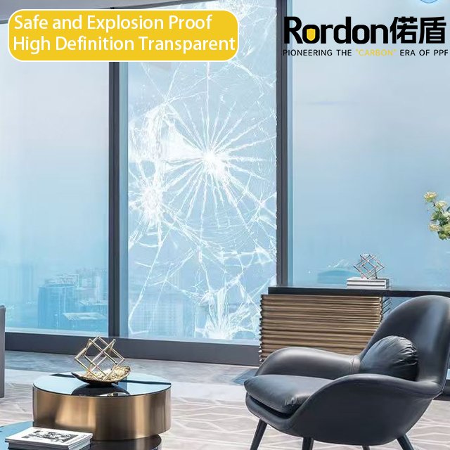 Rordon 4mil PET Transparent HD Glass Explosion-proof Window Tint Film Safety Decorative Film for Home and Building Glass