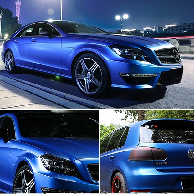 New Arrived air bubble free 1.52 x 20M Matte Chrome Metallic Blue Car Vinyl Wrap