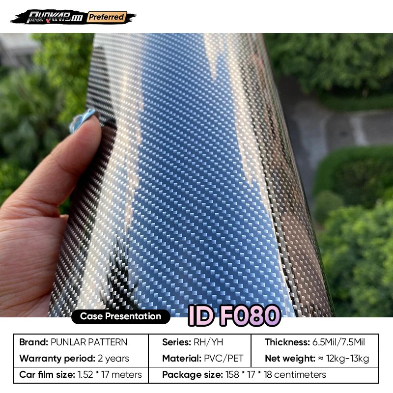 Customizable OEM Carbon Fiber Pattern Silvery Car Wrap Vinyl PET High-Gloss PVC Film Car Stickers Waterproof Color-Changing Film