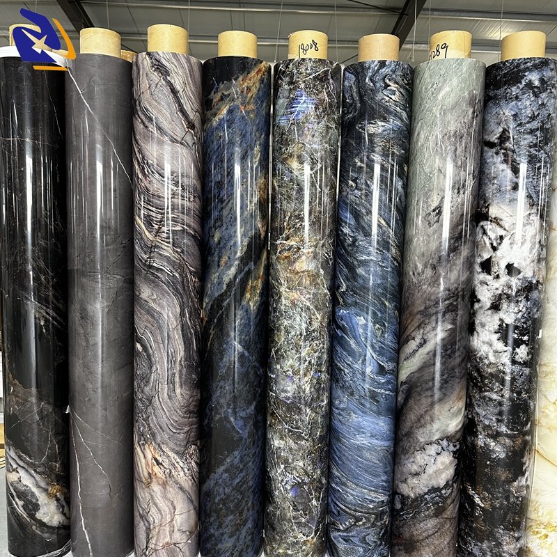 Anti-Scratch Digital Printing Marble PET PVC Decorative Film For Furniture Laminating PET PVC Foil Rolls For Flatted Wall Panel