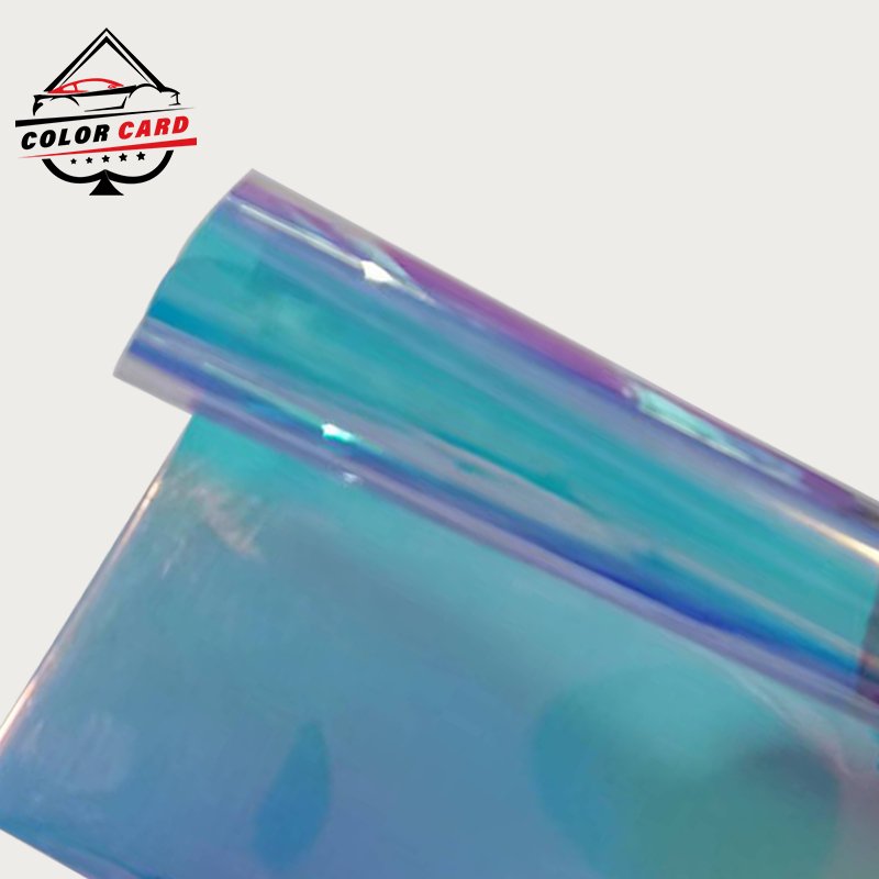 Chameleon Self Adhesive Decoration Dichroic Red Blue Holographic Rainbow Shopping Mall Commercial Office Glass Window Tint Film