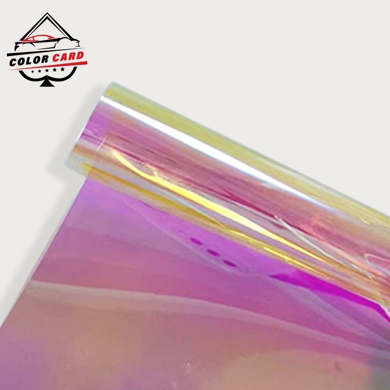 Chameleon Self Adhesive Decoration Dichroic Red Blue Holographic Rainbow Shopping Mall Commercial Office Glass Window Tint Film