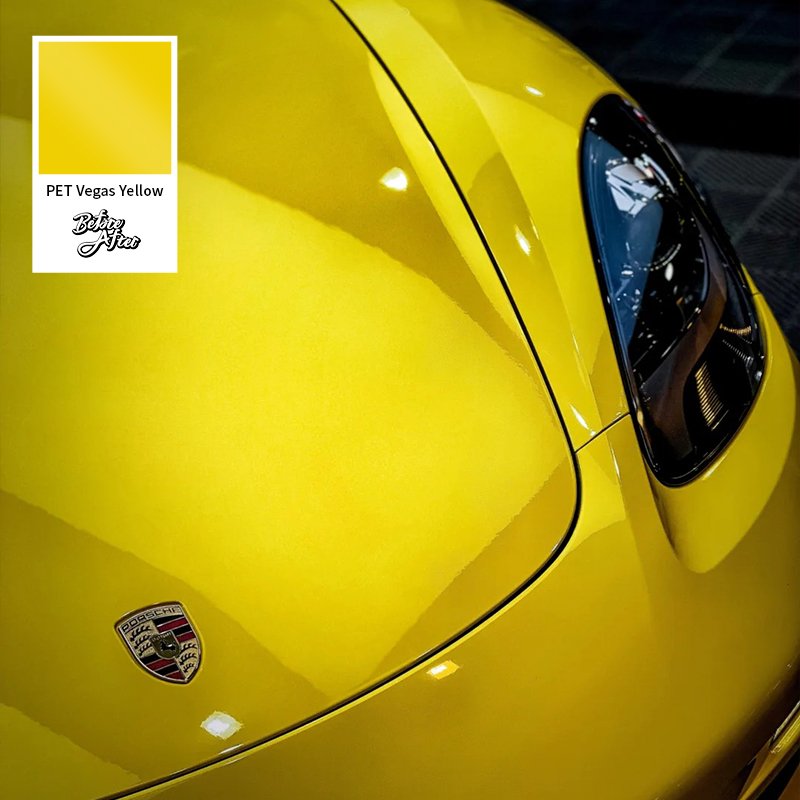 BeforeAfter1.52*17m Best selling Color Super Glossy Vegas Yellow Car decoration Wrapping Vinyl Film Satin Car