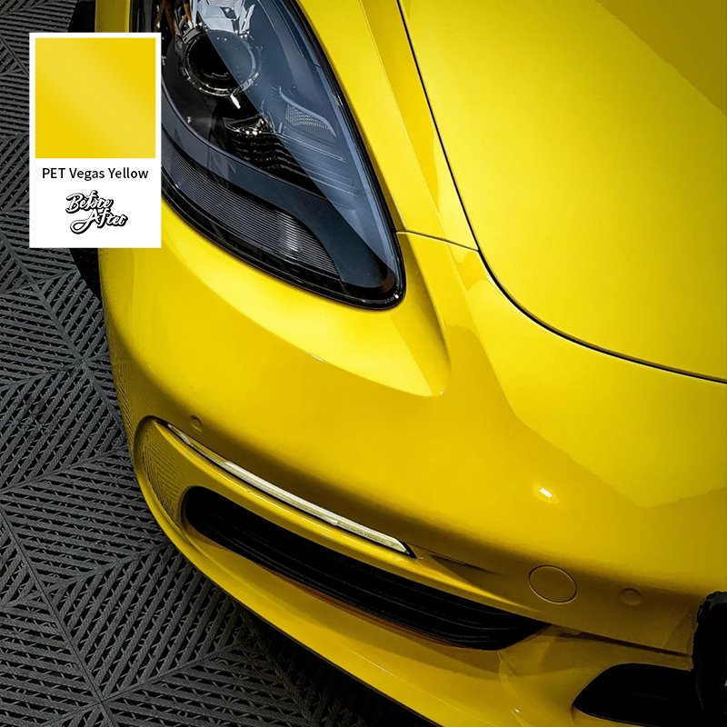 BeforeAfter1.52*17m Best selling Color Super Glossy Vegas Yellow Car decoration Wrapping Vinyl Film Satin Car