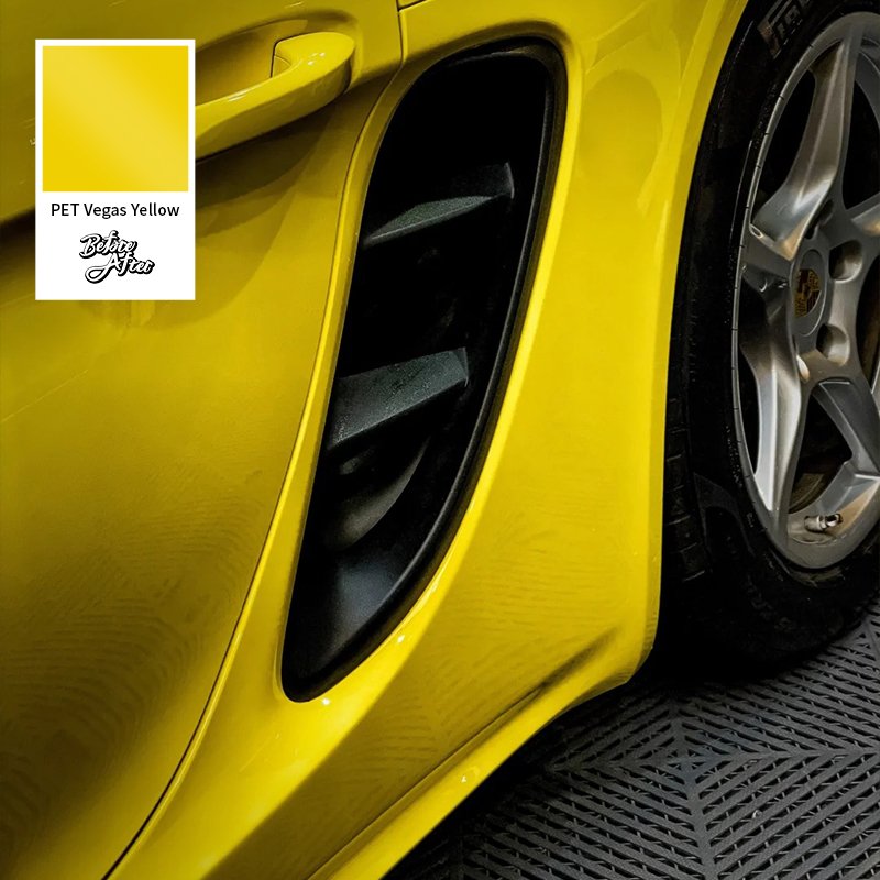 BeforeAfter1.52*17m Best selling Color Super Glossy Vegas Yellow Car decoration Wrapping Vinyl Film Satin Car