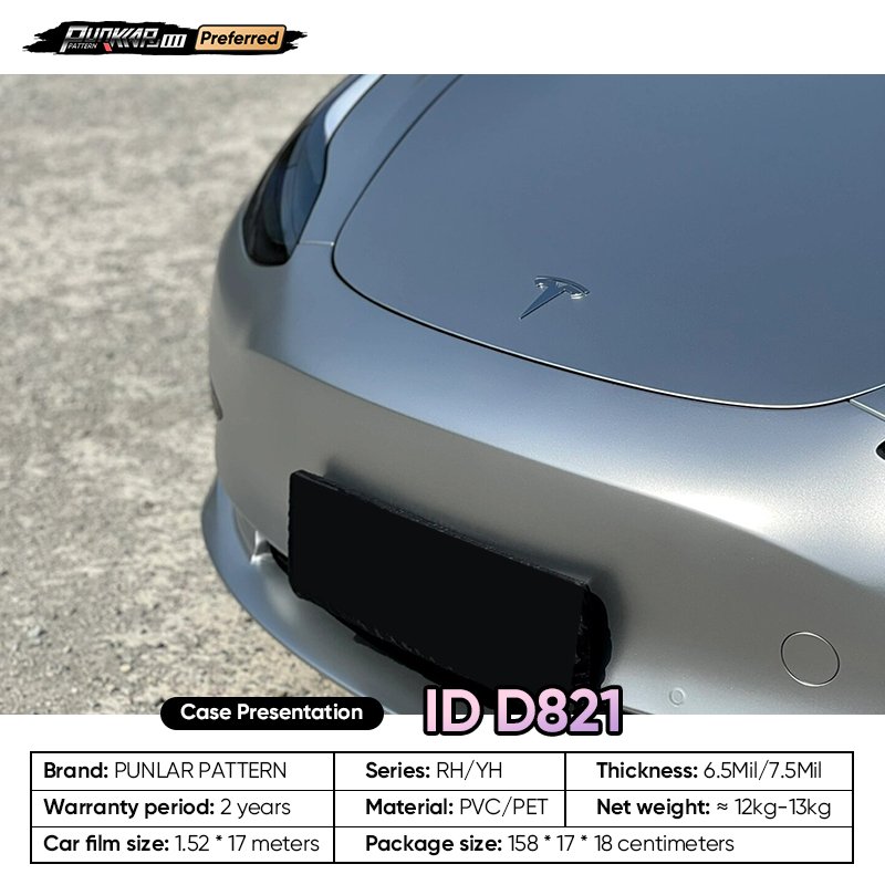 Matte metallic luster Silvery Car Wrap Vinyl PET High-Gloss PVC Film 1.52CM Width Car Stickers Waterproof Color-Changing Film