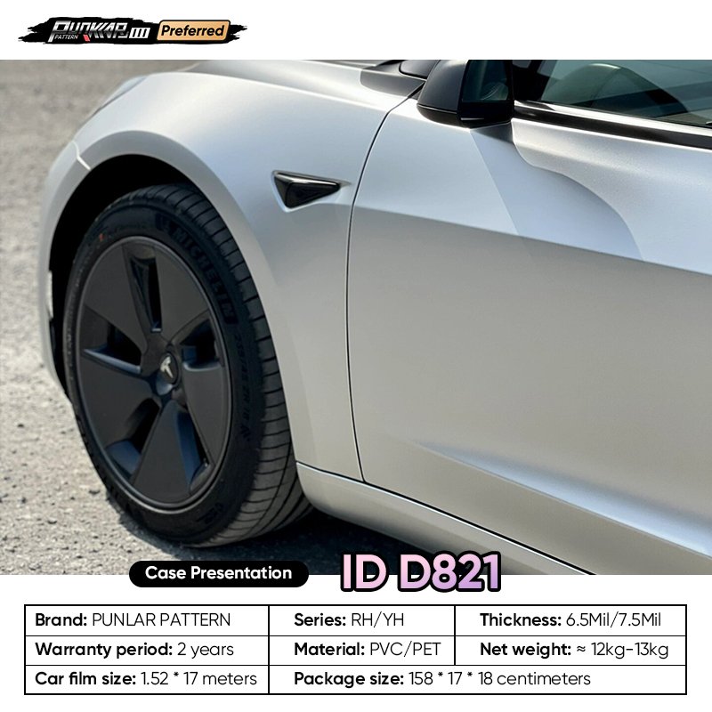 Matte metallic luster Silvery Car Wrap Vinyl PET High-Gloss PVC Film 1.52CM Width Car Stickers Waterproof Color-Changing Film