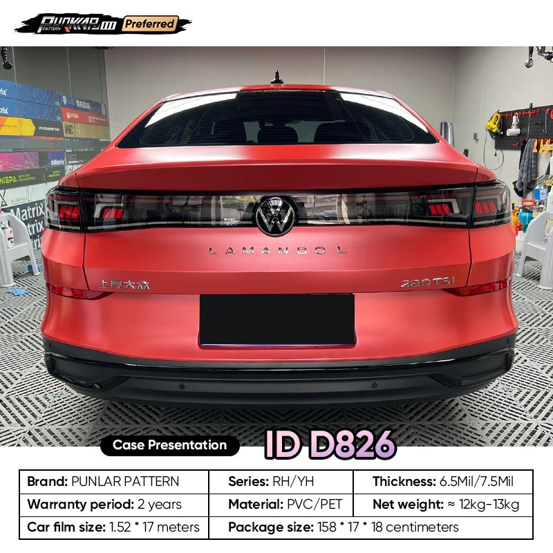 Matte metallic luster Red Car Wrap Vinyl PET High-Gloss PVC Film 1.52CM Width Car Stickers Waterproof Color-Changing Film