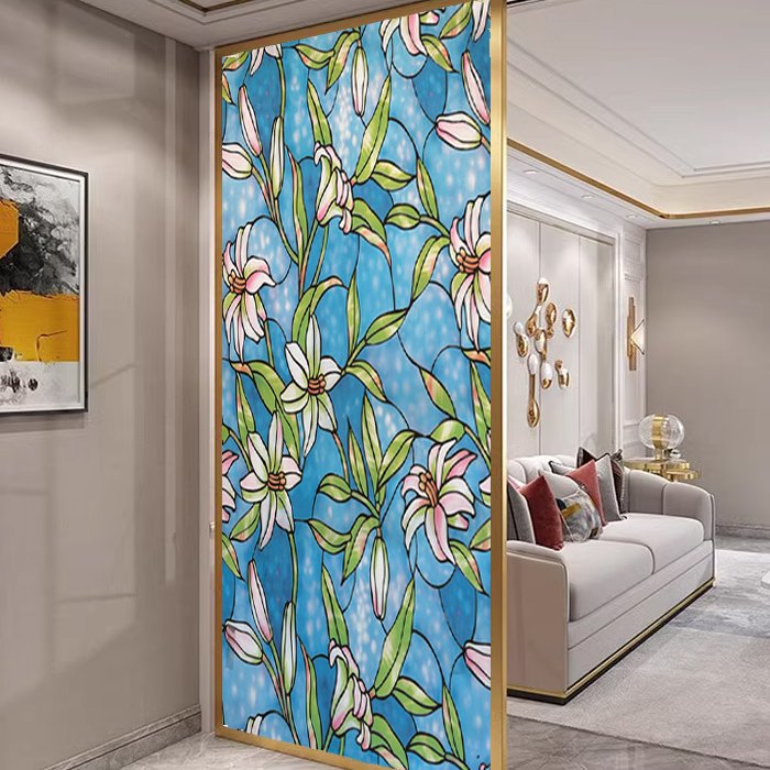 Colorful Modern Embossed PVC Glass Film 60cm Width Stylish and Elegant Decorative Roll for Hotel Spaces