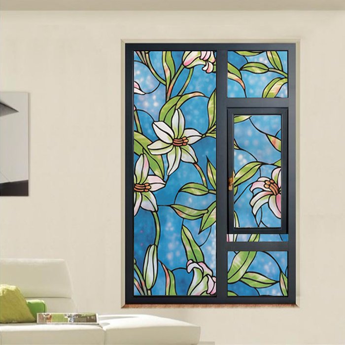 Colorful Modern Embossed PVC Glass Film 60cm Width Stylish and Elegant Decorative Roll for Hotel Spaces