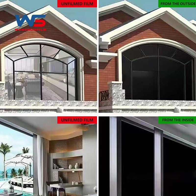 Wanshun 2 mil Black Opaque building glass tint film privacy protection insolates sun heat Safety Film decorative for home