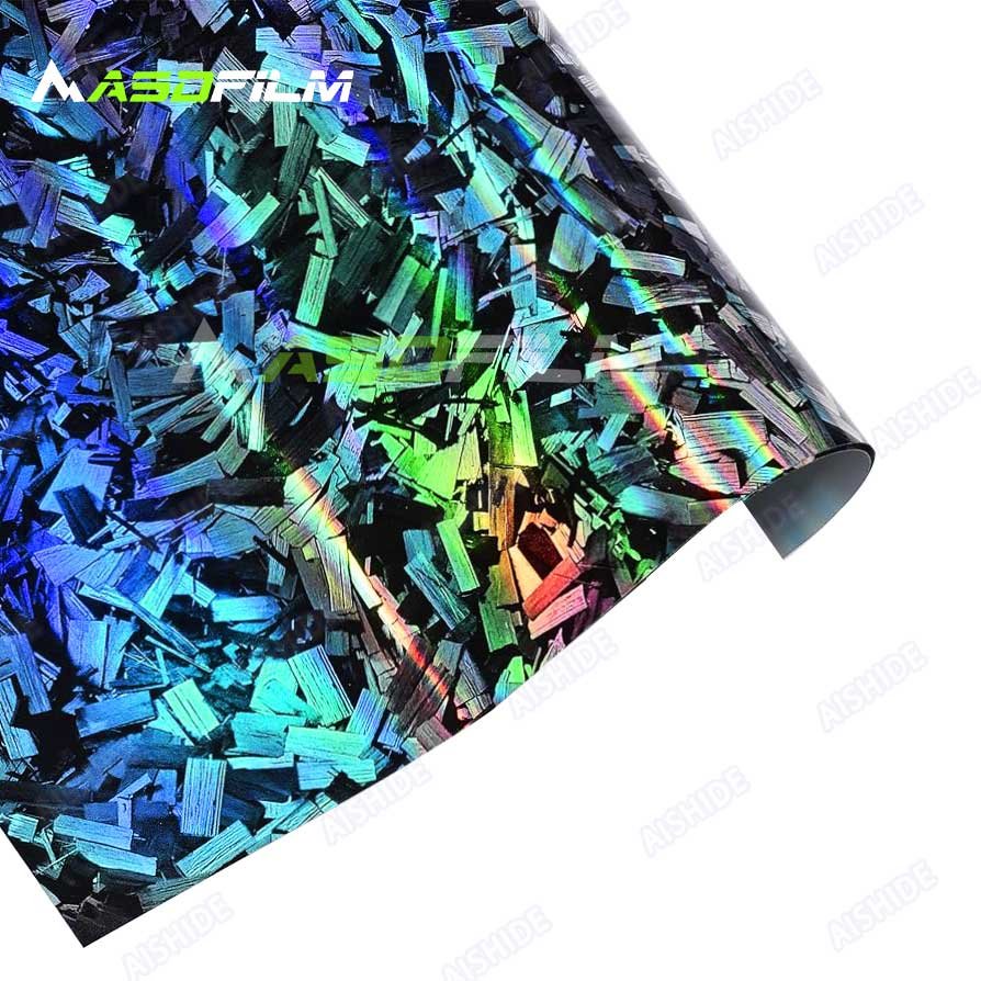 1.52*18m Car Sticker Gloss Rainbow Laser Forged Carbon Black Car Decoration Film Vinyl Wrap PET Forged Carbon Fiber Car Wrap