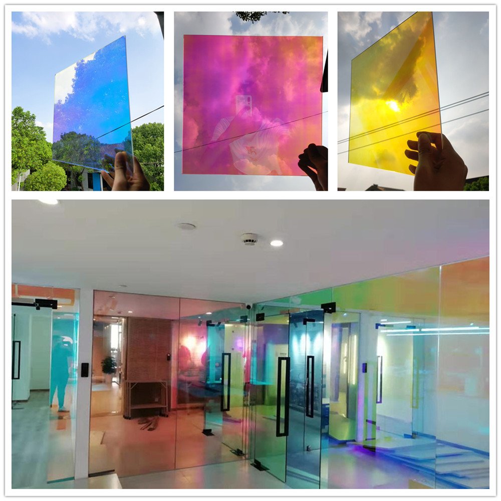 Self Adhesive 2mil Thickness Rainbow Decorative Films For Building Window Glass Dichroic Film Solar Control Reflective Films