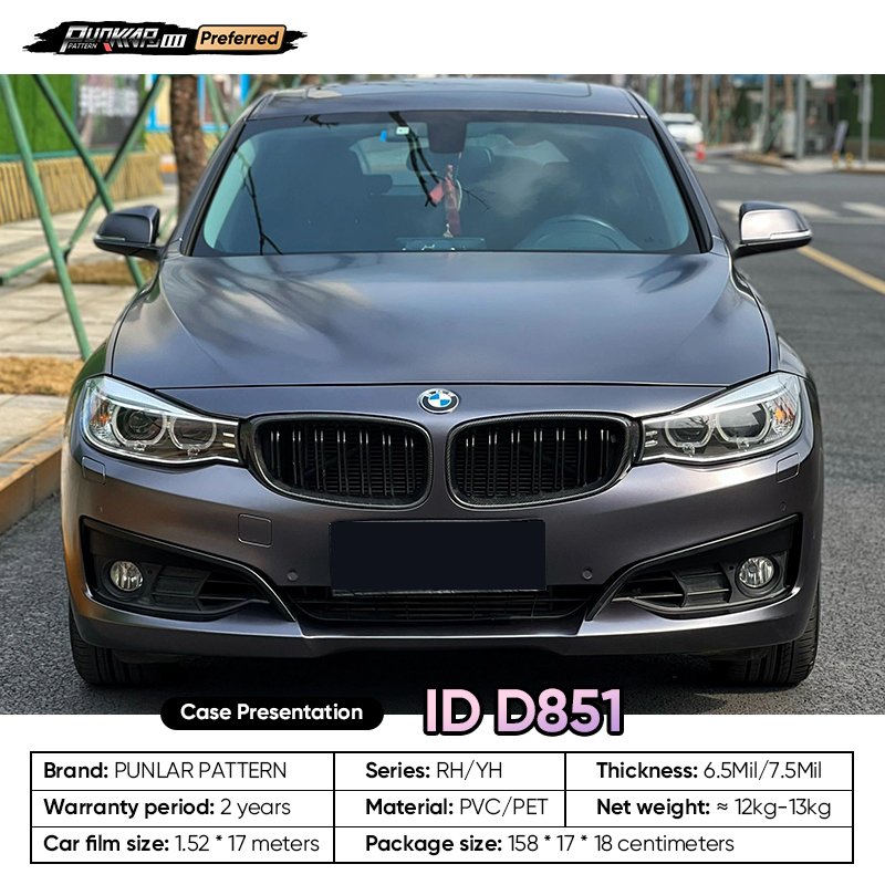 Matte metallic luster Grey Car Wrap Vinyl PET High-Gloss PVC Film 1.52CM Width Car Stickers Waterproof Color-Changing Film