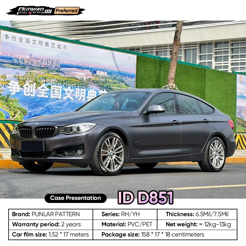 Matte metallic luster Grey Car Wrap Vinyl PET High-Gloss PVC Film 1.52CM Width Car Stickers Waterproof Color-Changing Film