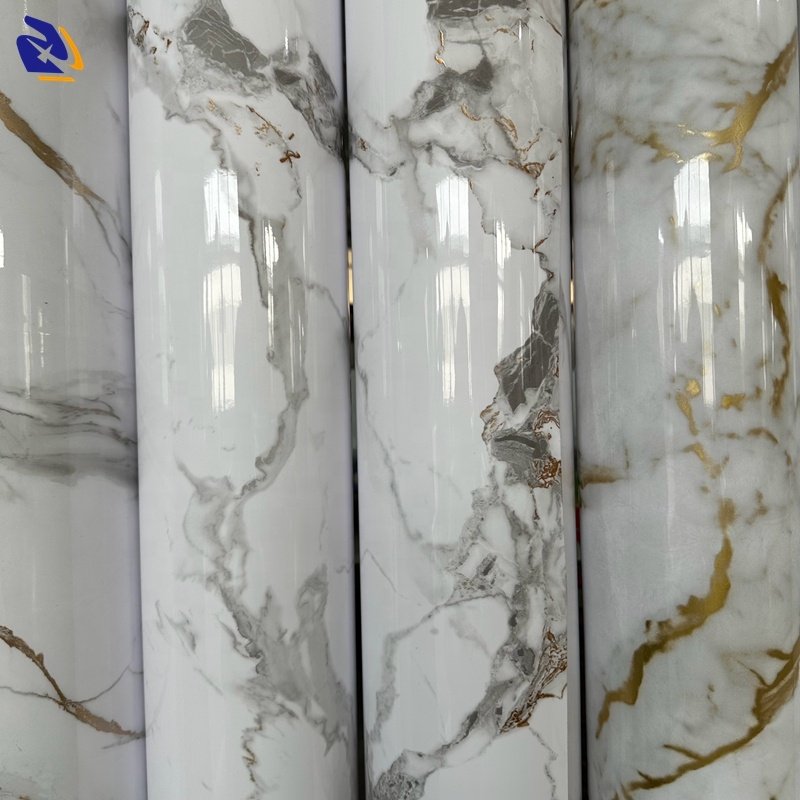 White Gliding Marble Design PVC Film Roll PVC Marble Decorative Films For Furniture Not Self-adhesive Marble PVC Foil For Wall