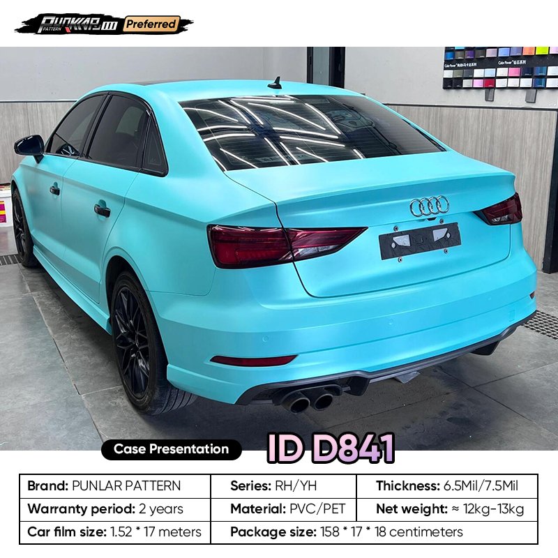 Matte metallic luster Blue Car Wrap Vinyl PET High-Gloss PVC Film 1.52CM Width Car Stickers Waterproof Color-Changing Film