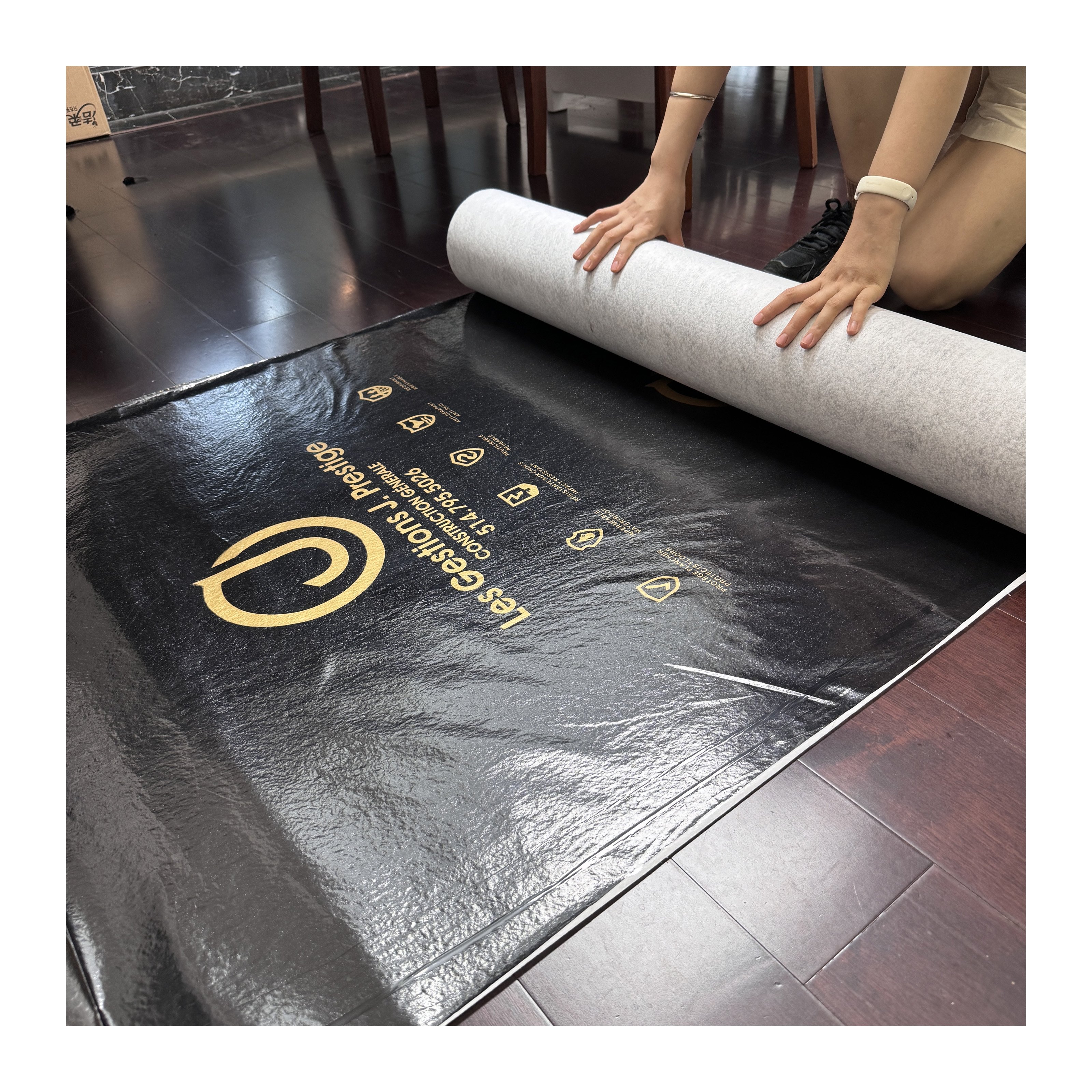 39" x 100' Customized Black Color Adhesive Sticky Temporary Floor Protection Film