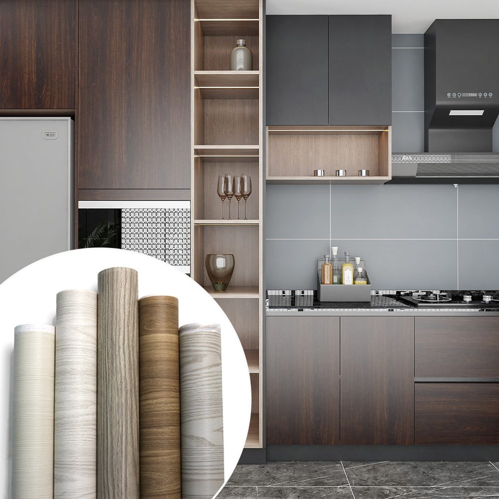 Matte wood grain texture pvc decorative vacuum press films for MDF door/Furniture