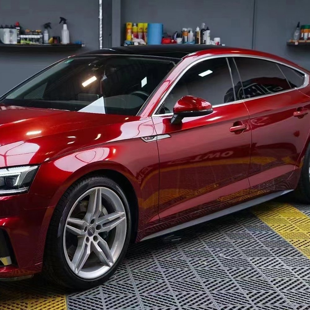 WRAPMASTER 1.52*18m Self-adhesive PET Liner Super Glossy Metallic Painting Cherry Red Vinyl Wrap Car Wrapping Film