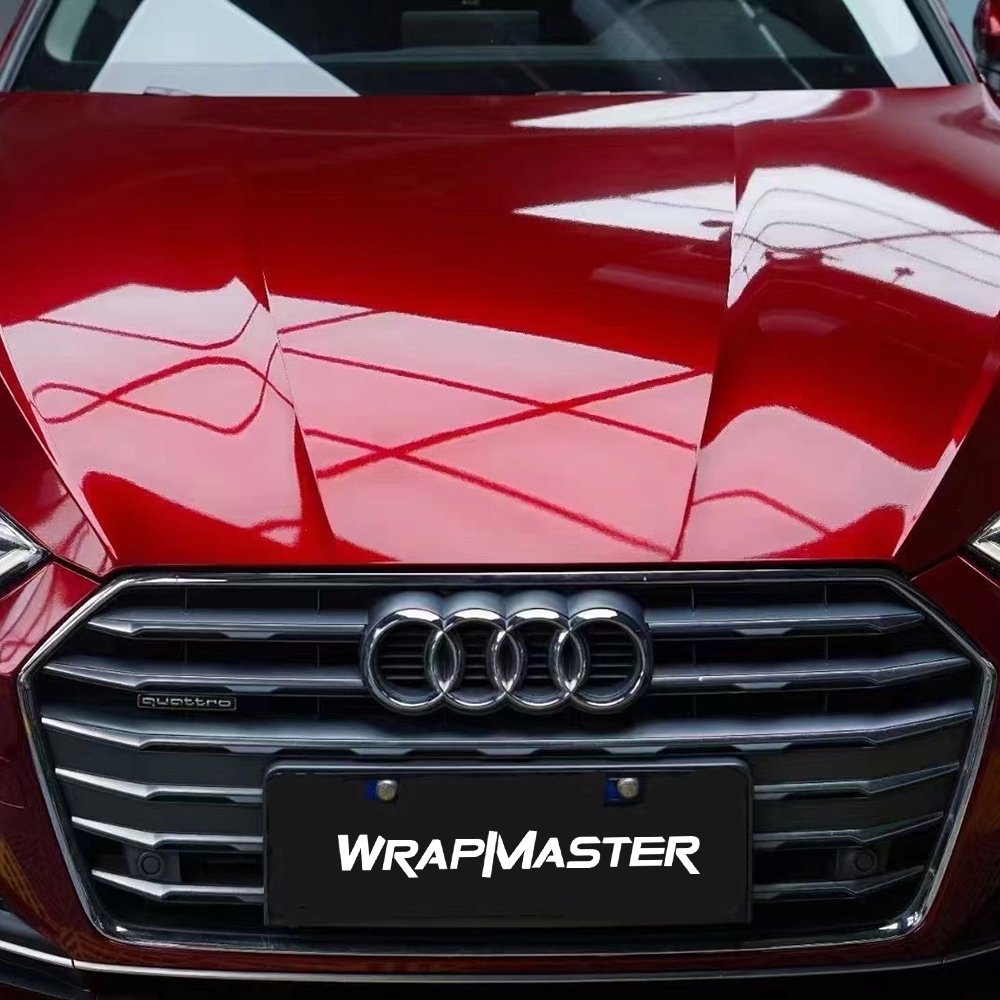 WRAPMASTER 1.52*18m Self-adhesive PET Liner Super Glossy Metallic Painting Cherry Red Vinyl Wrap Car Wrapping Film