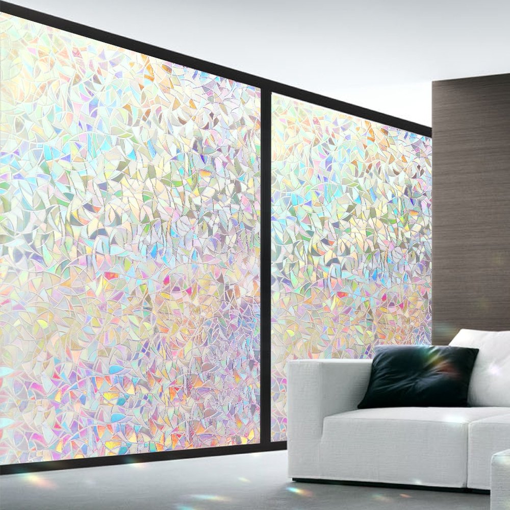 Window Privacy Film 3D Rainbow Home Window Film Static Prism Window Stickers for Home Glass Door Kitchen Decorative