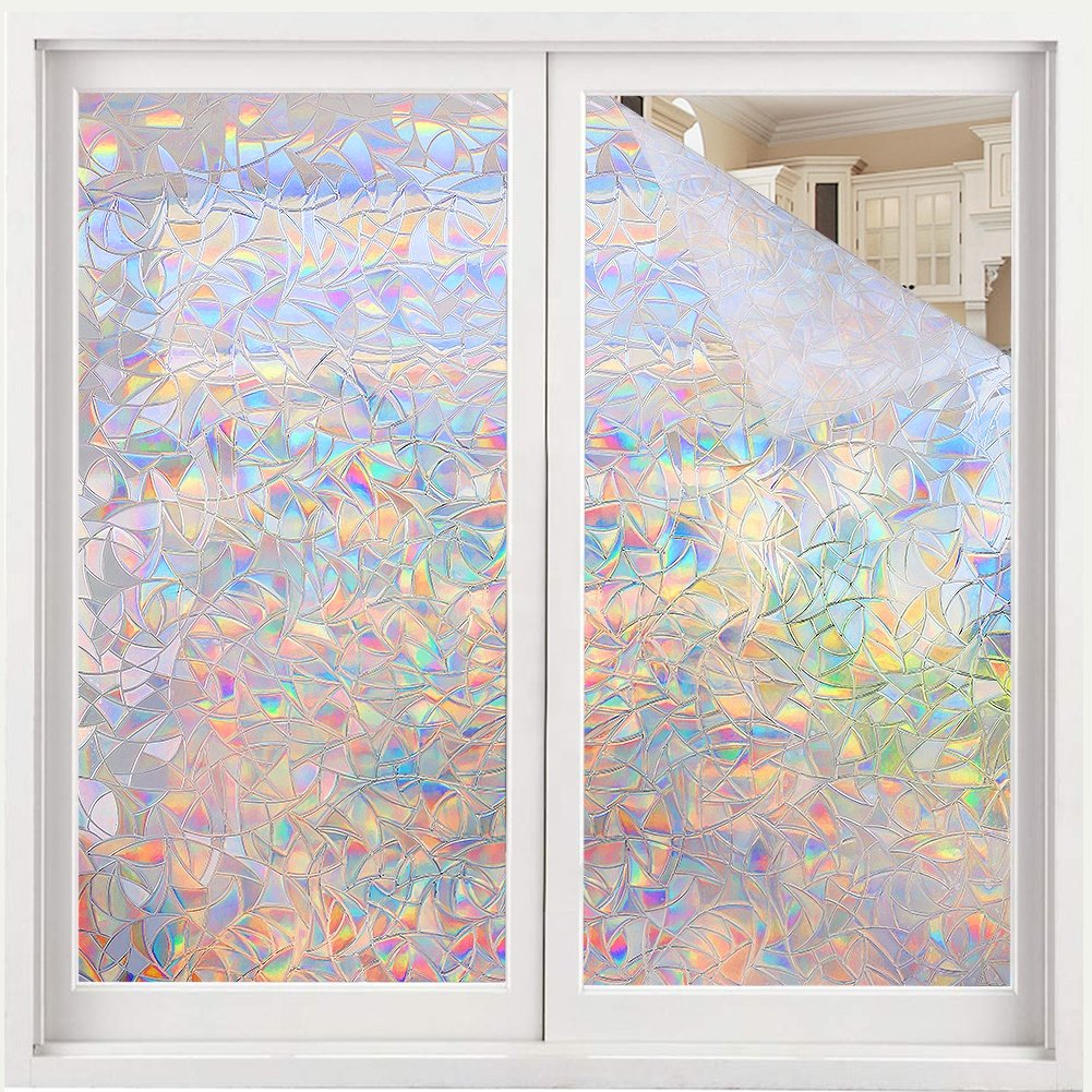 Window Privacy Film 3D Rainbow Home Window Film Static Prism Window Stickers for Home Glass Door Kitchen Decorative