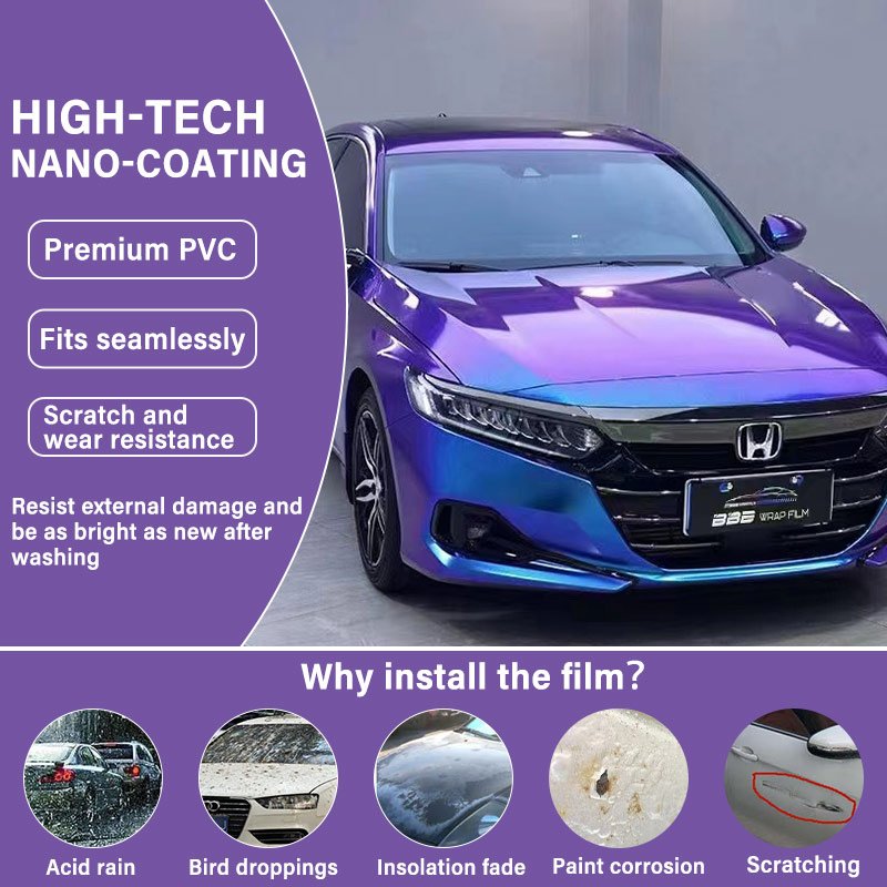 Factory Good Price PET Material Car Stickers Magic Diamond Purple Blue Glossy Wrap Film