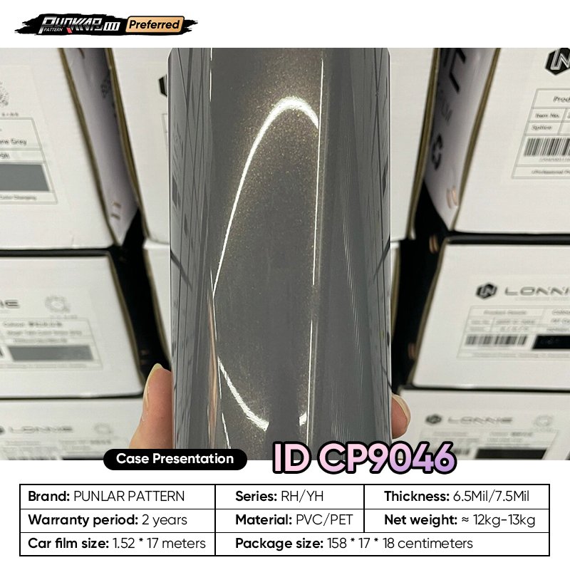 Factory Original Color Grey Car Wrap Vinyl PET High-Gloss PVC Film 1.52CM Car Stickers Waterproof Color-Changing Film