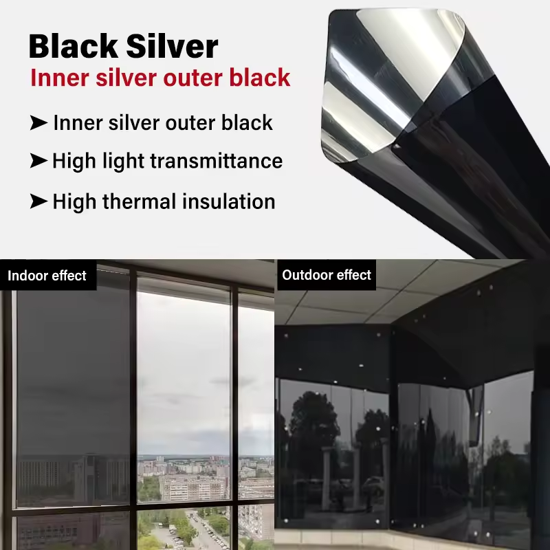 Titanium Black Silver Film One-way Privacy Mirror Glass Tint Heat Control Sun UV Blocking Solar Window Building Decorative Film