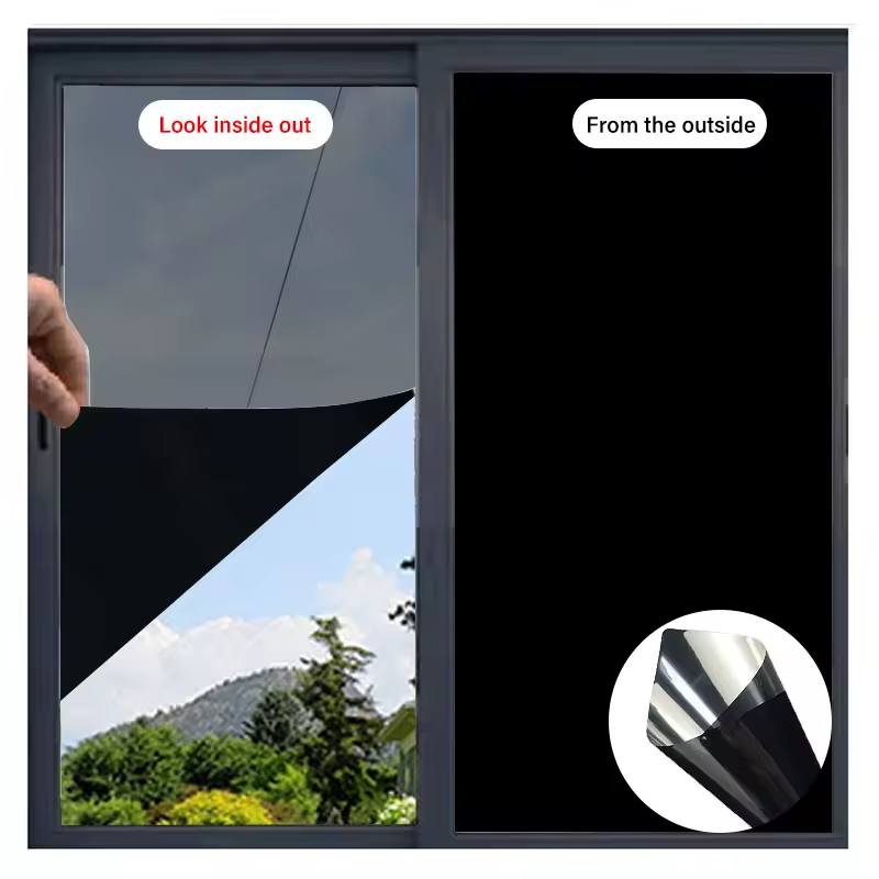 Titanium Black Silver Film One-way Privacy Mirror Glass Tint Heat Control Sun UV Blocking Solar Window Building Decorative Film
