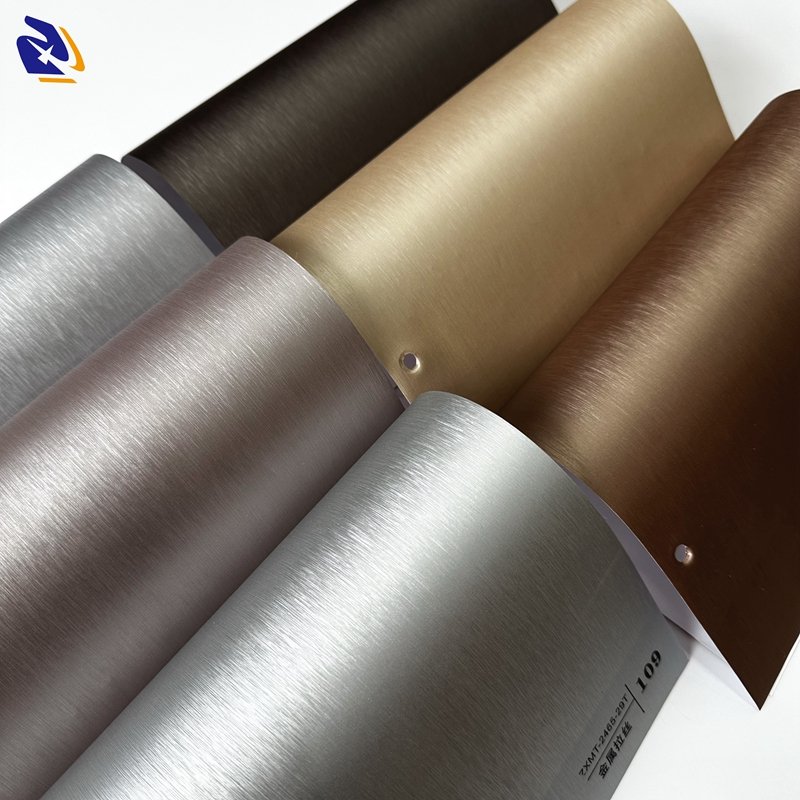 Brushed Metallic PVC Film for Wall Panel Decoration Hairline Metalized PVC Decorative Film for Furniture Lamination