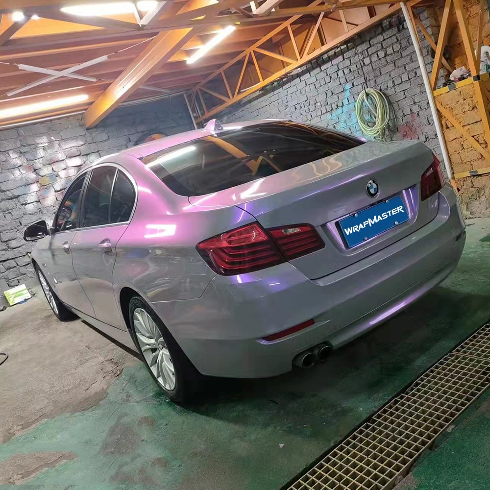 WRAPMASTER 5*59ft PET Liner Super Glossy Twin Color Grey Purple Car Wrap Stickers Vinyl Car Wrap Automotive Vinyl