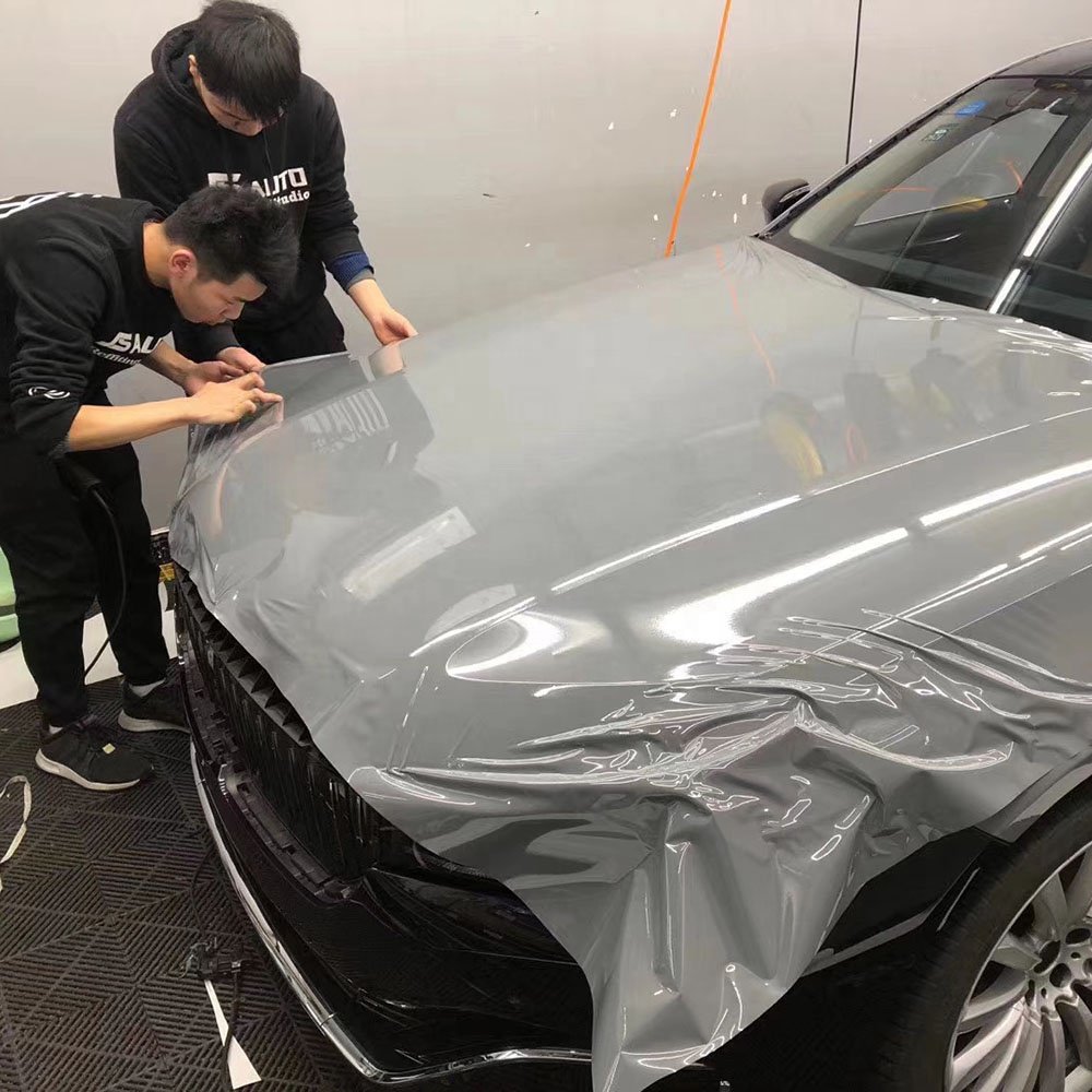 WRAPMASTER 1.52*17m Automotive Film PET Super Gloss Crystal Light Cement Grey Car Body Stickers Vinyl Wrap