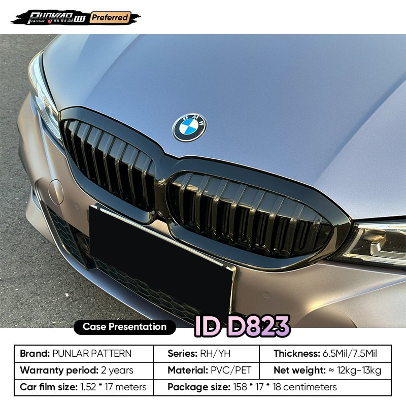Matte metallic luster Grey Car Wrap Vinyl PET High-Gloss PVC Film 1.52CM Width Car Stickers Waterproof Color-Changing Film