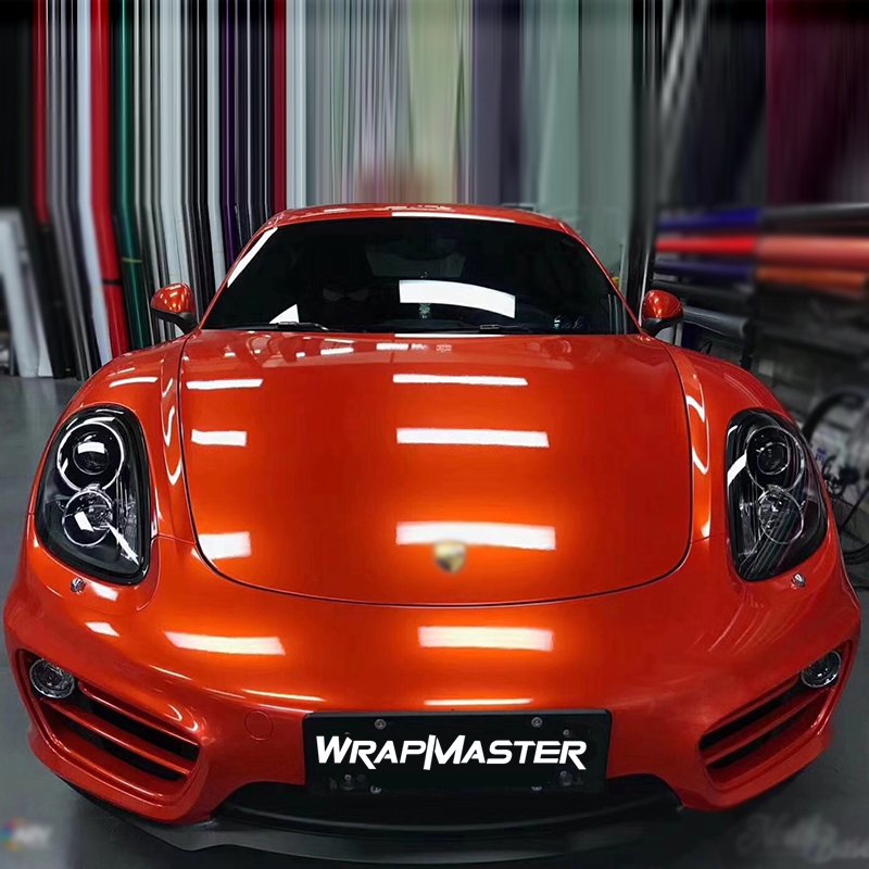 WRAPMASTER 1.52*18m Super Glossy Metallic Sapphire Orange Vehicle Vinyl Wrap Car Paint Protection Film Dropshipping Products