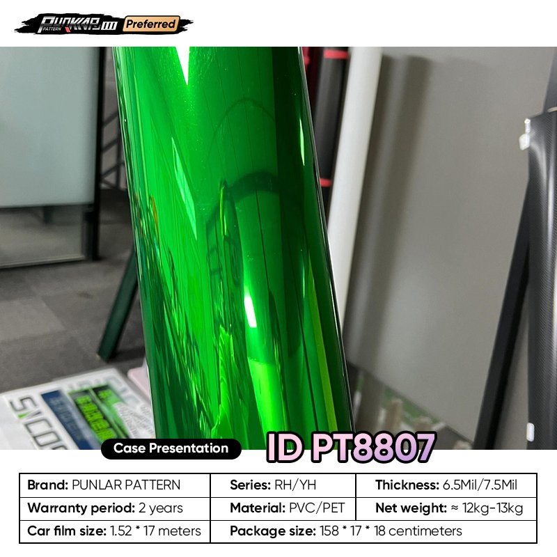 Customizable OEM Mirror Electroplating Green PET Vinyl Film High-Gloss PVC Film 1.52 Cm Wide Waterproof Color-Changing Film