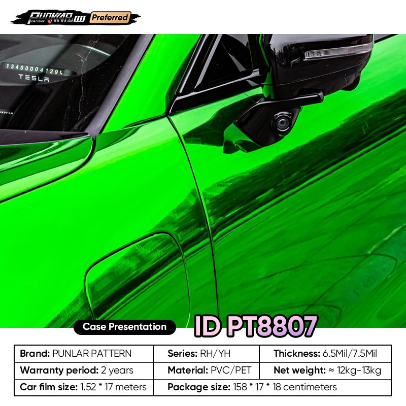 Customizable OEM Mirror Electroplating Green PET Vinyl Film High-Gloss PVC Film 1.52 Cm Wide Waterproof Color-Changing Film