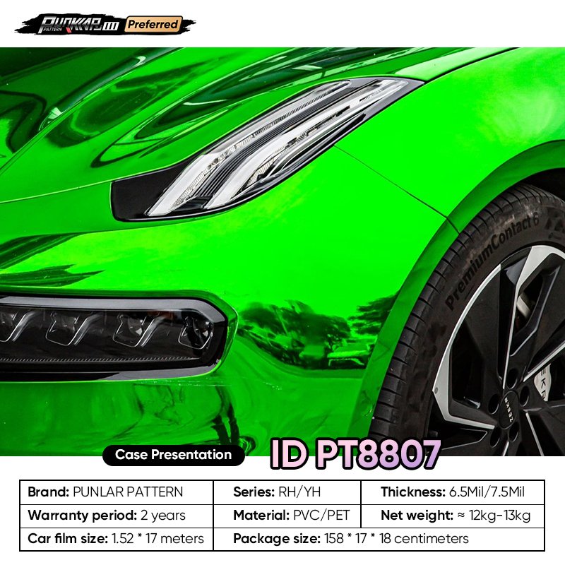 Customizable OEM Mirror Electroplating Green PET Vinyl Film High-Gloss PVC Film 1.52 Cm Wide Waterproof Color-Changing Film