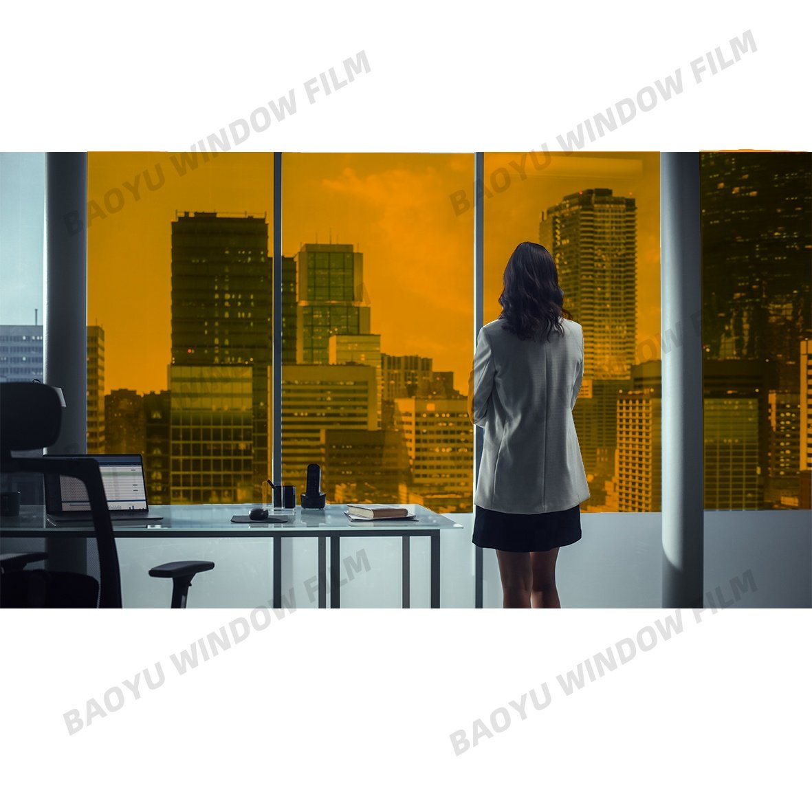 home office colorful Block UV transparent color film Middle Orange Beautiful Decorative film